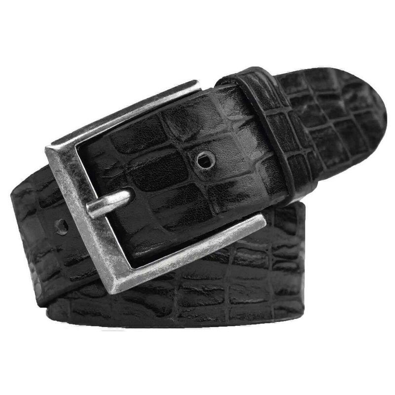 Meyer Croc Embossed Casual Belt – Black