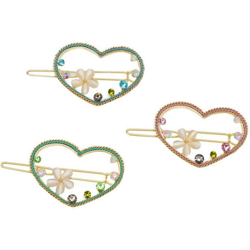 Zelly 3 Assorted Hand Finished Heart Hair Slide Clips – Gold