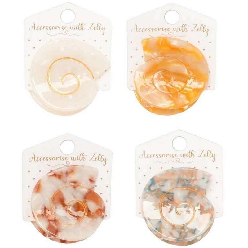 Zelly 4 Assorted Small Resin Shell Hair Claw Clips – White/Yellow/Blue/Brown