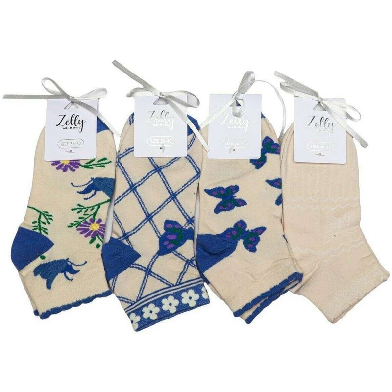 Zelly 4 Pack Assorted Daphne Socks – Cream/Blue/Purple