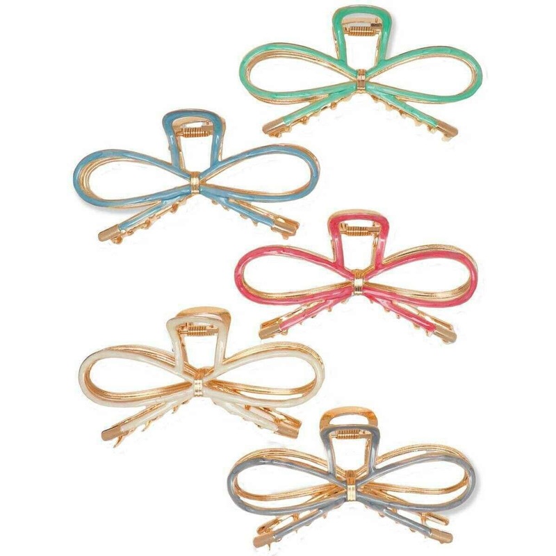 Zelly 5 Assorted Large Enamel Bow Hair Claw Clips – Gold