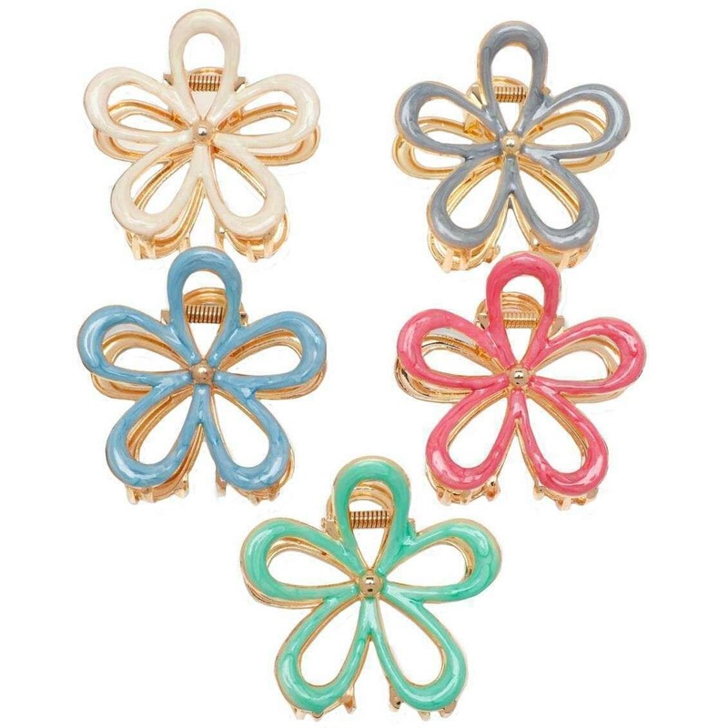 Zelly 5 Assorted Medium Enamel Flower Hair Claw Clips – Gold