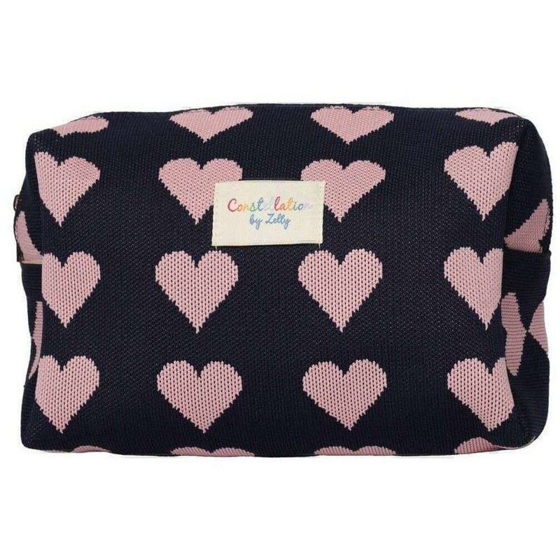 Zelly Hearts Woven Wash Bag – Navy/Pink