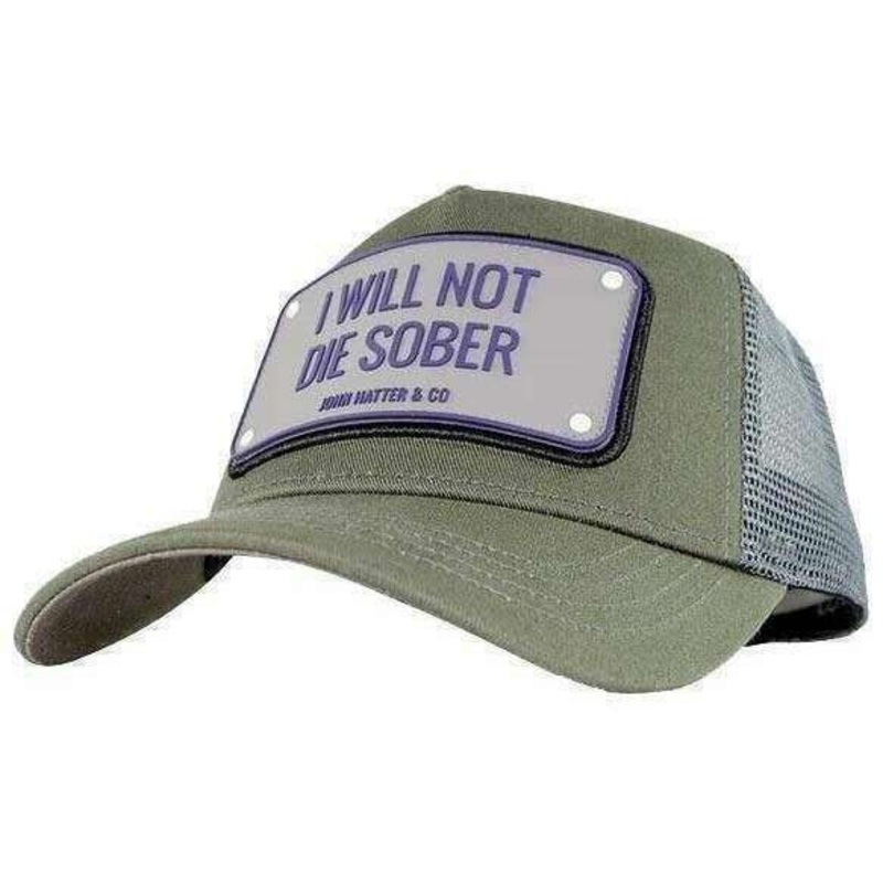 John Hatter I Will Not Die Sober Rubber Trucker Cap – Grey
