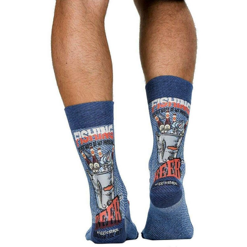 Wigglesteps Fishing and Beer I Socks – Blue/Red