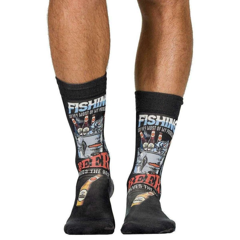 Wigglesteps Fishing and Beer II Socks – Black/Red