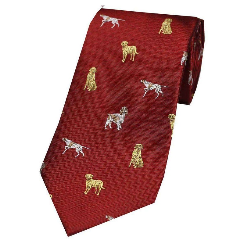 David Van Hagen Dogs Country Silk Tie – Red