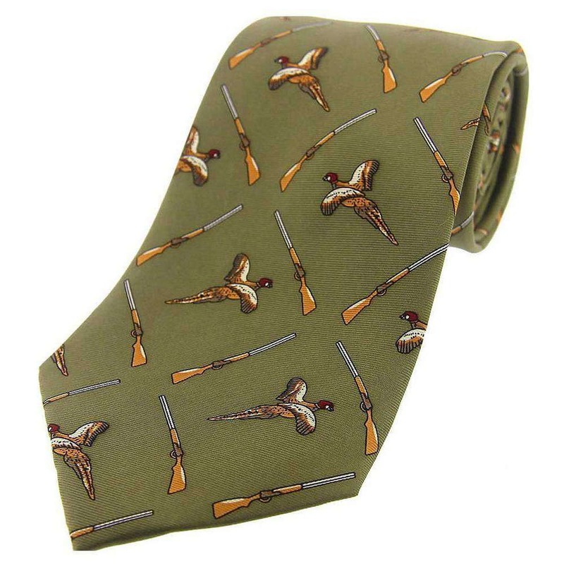David Van Hagen Flying Pheasant and Shotgun Country Silk Tie – Country Green