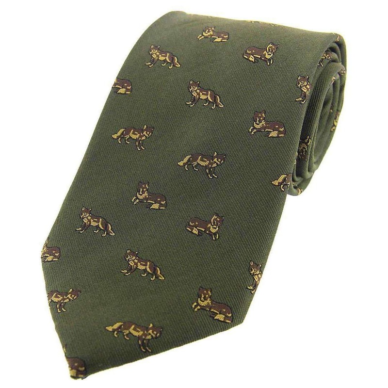 David Van Hagen Foxes Woven Country Silk Tie – Moss Green