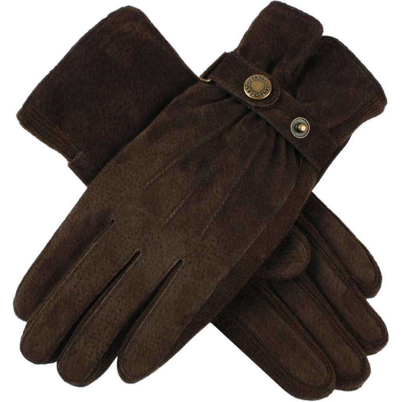Dents Laura Strap Detail Suede Gloves  – Mocca Brown