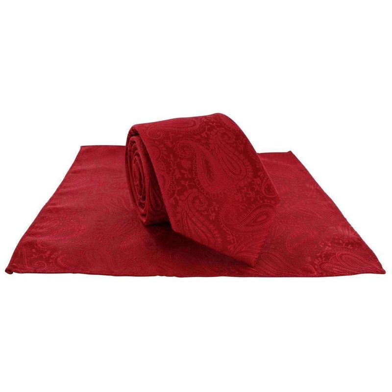 Michelsons of London Tonal Polyester Paisley Pocket Square and Tie Set – Bright Red