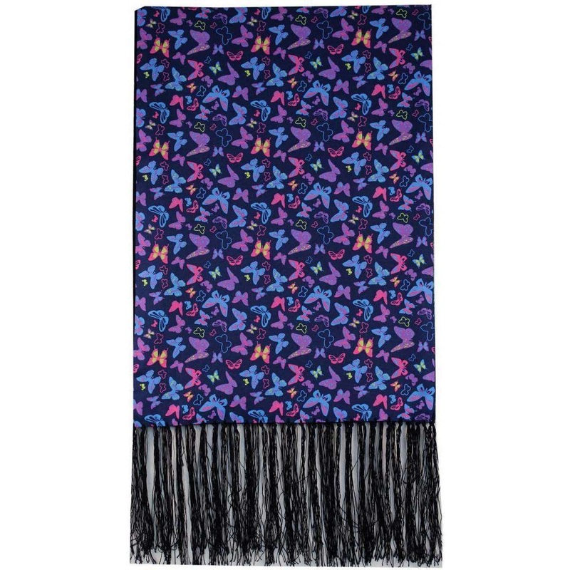 David Van Hagen Butterfly Luxury Silk Scarf – Navy/Orange/Pink
