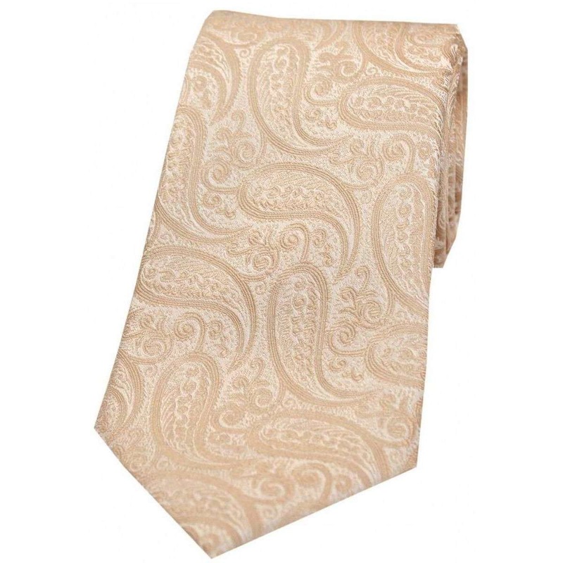 David Van Hagen Classic Paisley Silk Tie – Beige