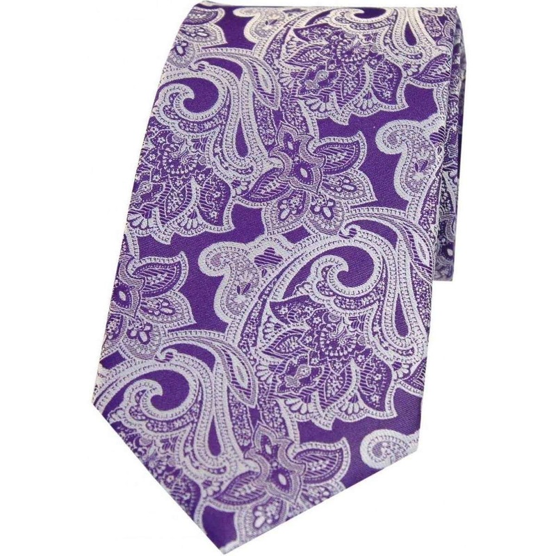 David Van Hagen Edwardian Floral Patterned Silk Tie – Purple