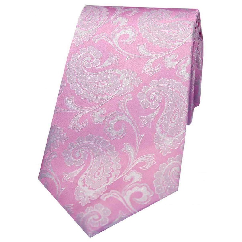 David Van Hagen Luxury Paisley Silk Tie – Cotton Candy Pink