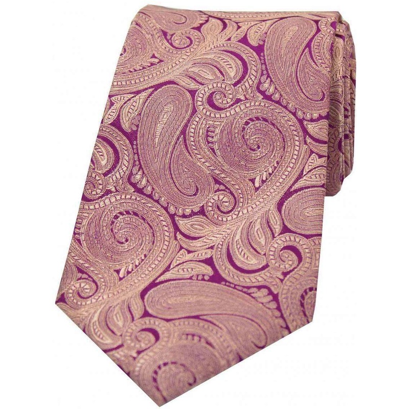 David Van Hagen Luxury Paisley Silk Tie – Purple/Fuchsia