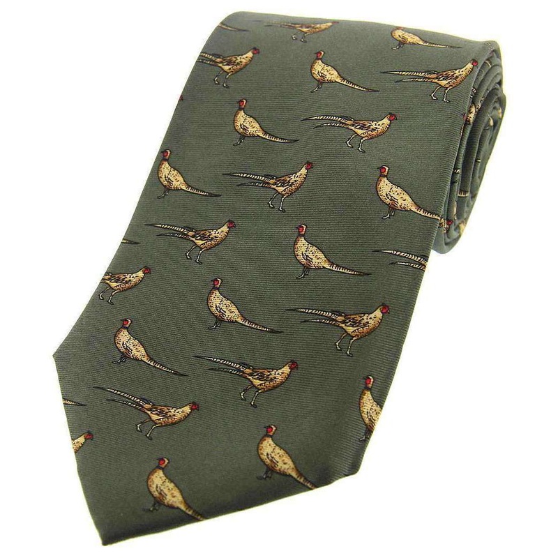 David Van Hagen Standing Pheasants Country Silk Tie – Country Green