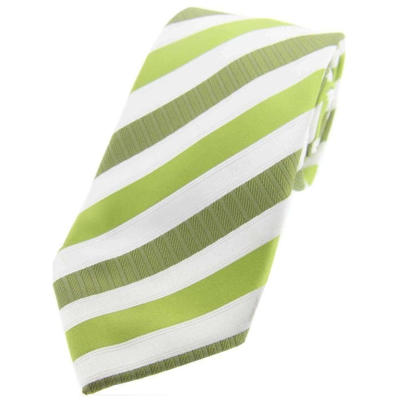 David Van Hagen Striped Polyester Tie – Green/White