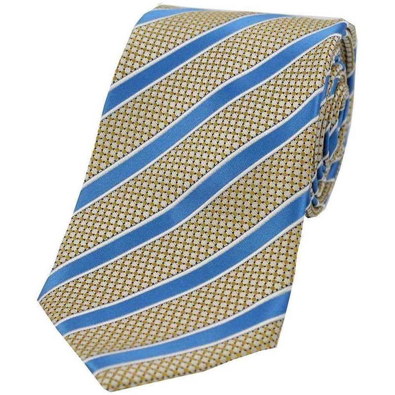 David Van Hagen Striped Polyester Tie – Sky Blue/Beige