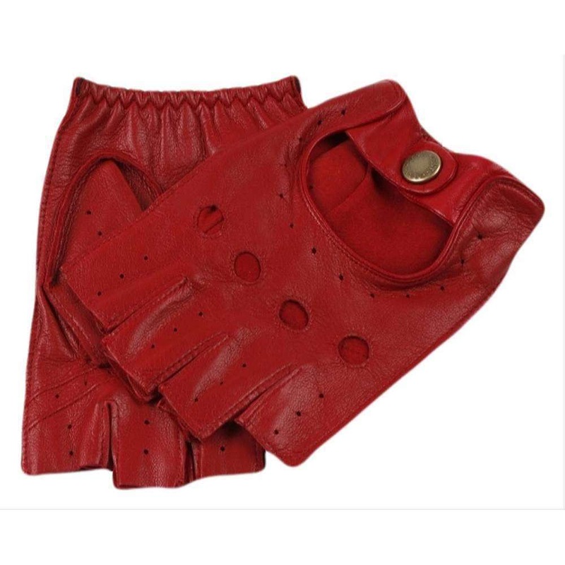 Dents Snetterton Cut Off Finger Leather Driving Gloves – Berry Red