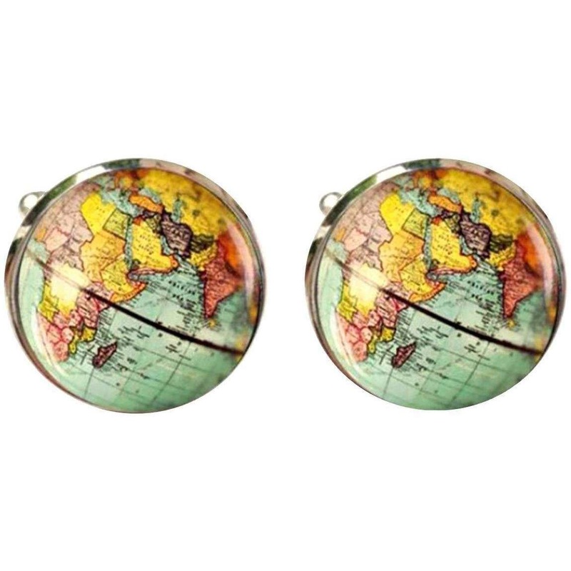Bassin and Brown Earth Globe Cufflinks – Blue/Yellow/Pink