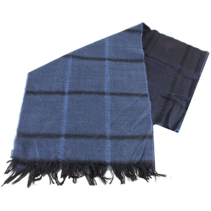 Bassin and Brown Giggs Self Check Wool Scarf – Navy