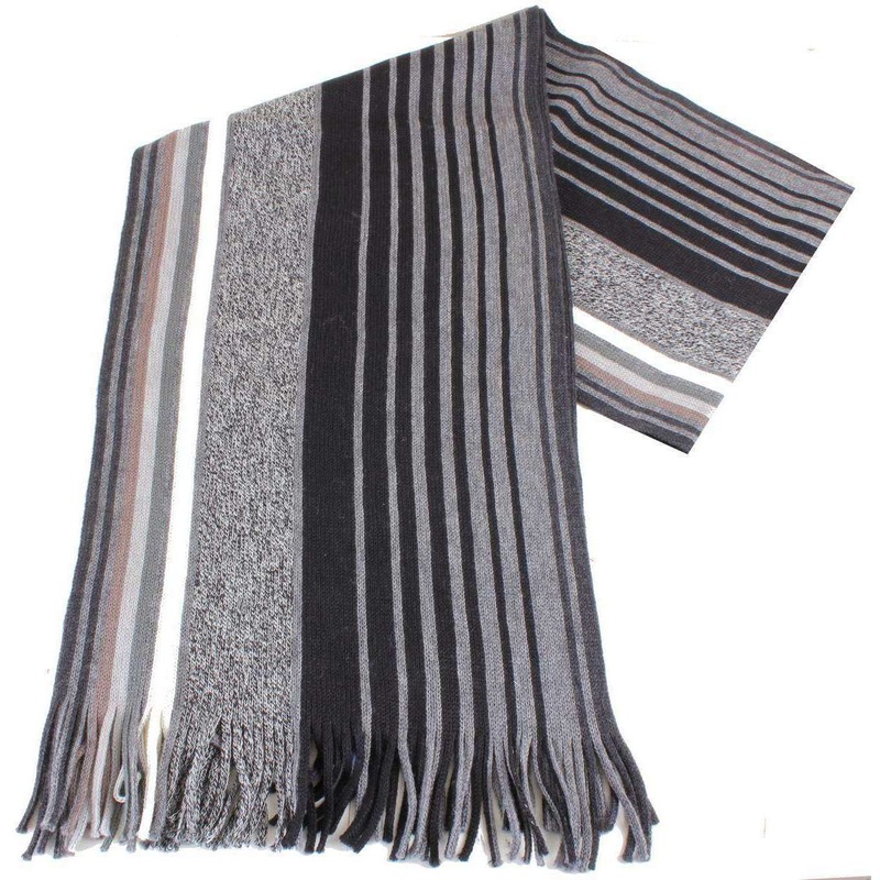 Bassin and Brown Harris Striped Wool Scarf – Black/Grey