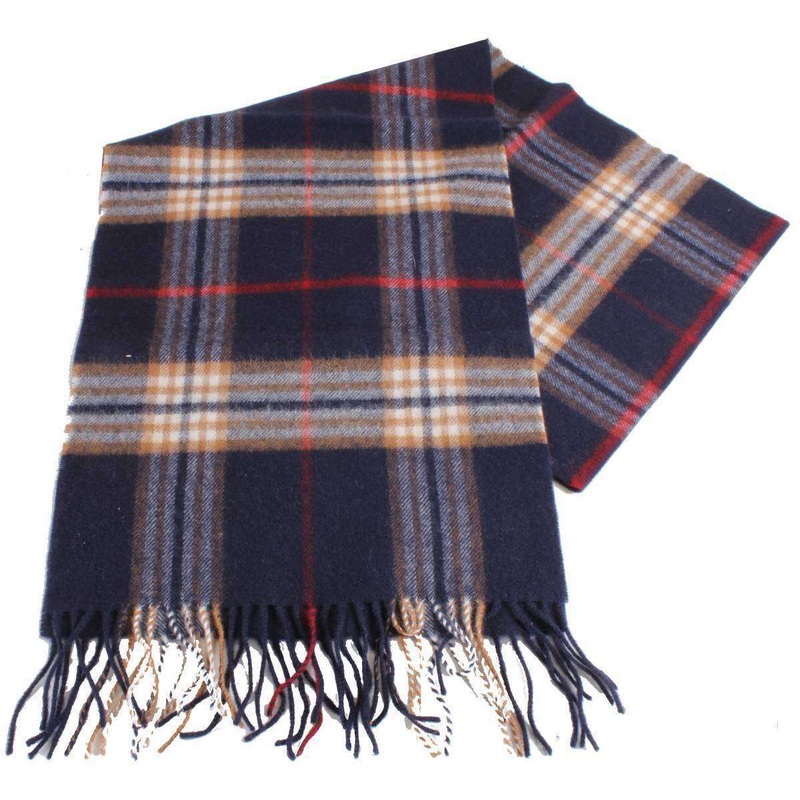 Bassin and Brown Hill Tartan Wool Scarf – Navy/Brown/White