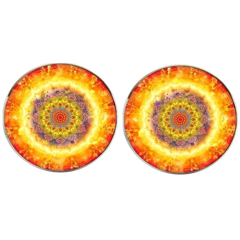 Bassin and Brown Kaleidoscope Flower Cufflinks – Yellow/Orange