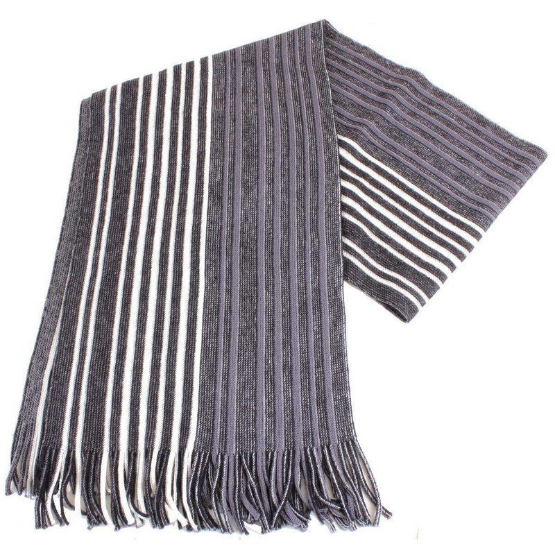 Bassin and Brown Lawton Striped Wool Scarf – Black/White/Grey