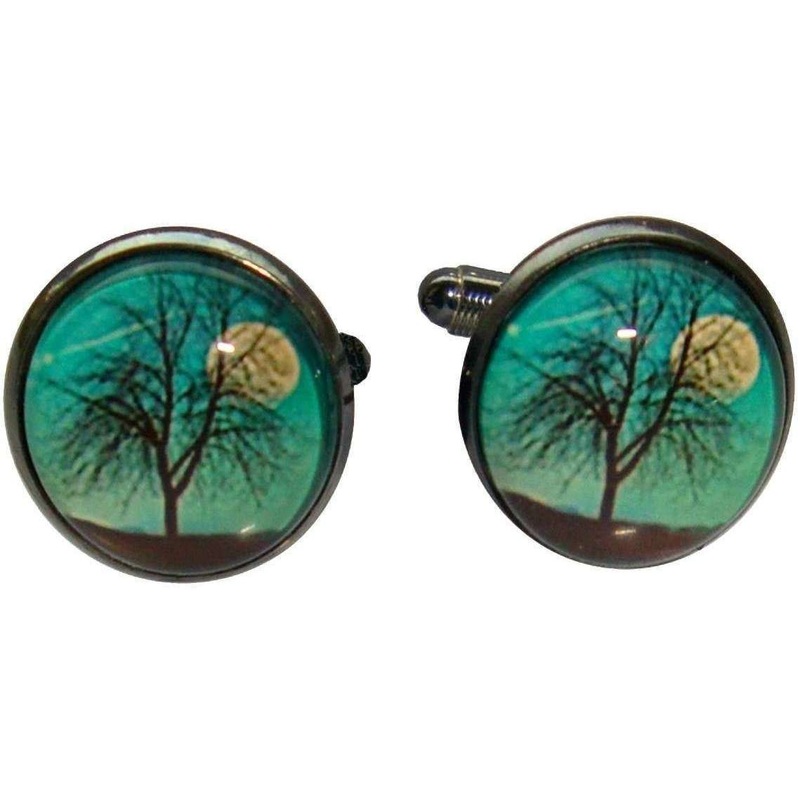 Bassin and Brown Leafless Tree and Moon Cufflinks – Blue/White/Black
