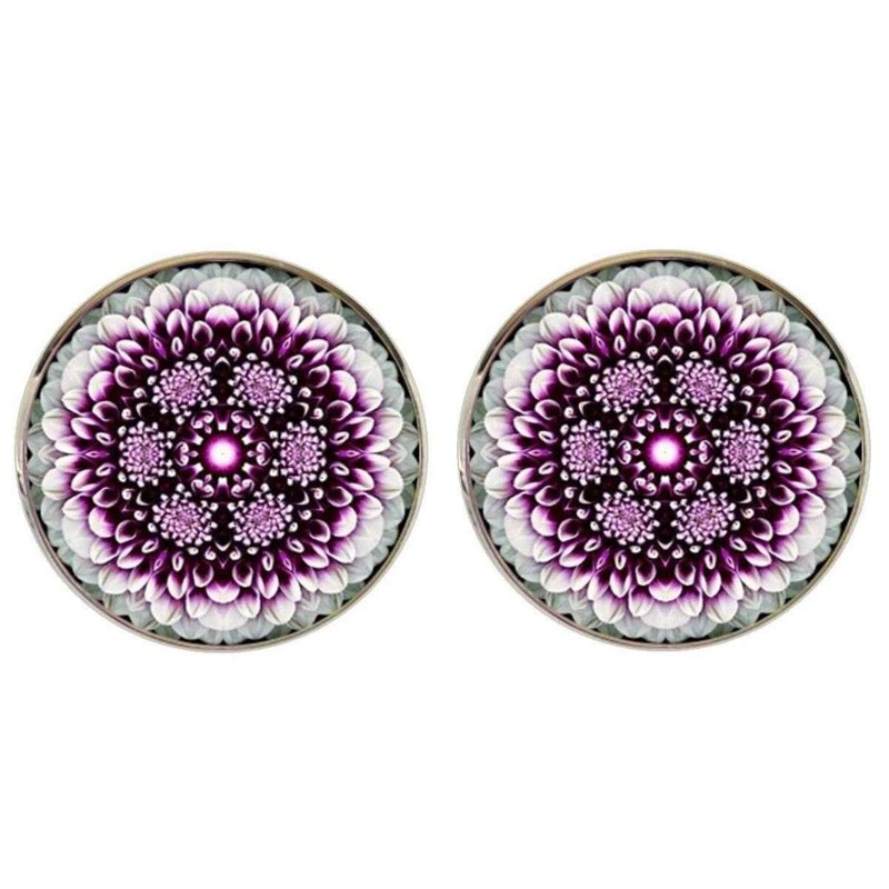 Bassin and Brown Mandala Flower Spray Cufflinks – Purple/White