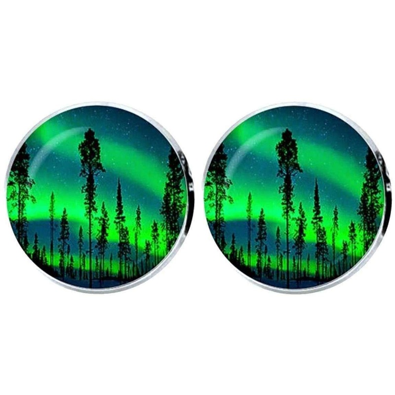 Bassin and Brown Northern Lights and Pine Tree Cufflinks – Green/Blue