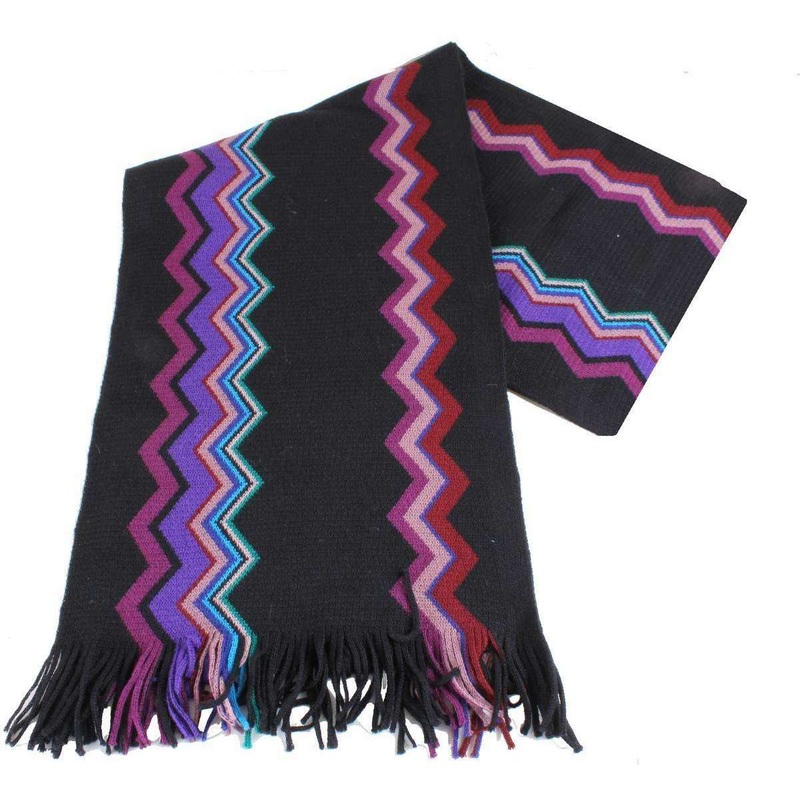 Bassin and Brown Pele Jagged Stripe Wool Scarf – Black/Purple/Pink