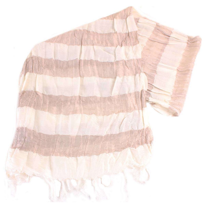 Bassin and Brown Royle Horizontal Striped Scarf – Beige/Fawn