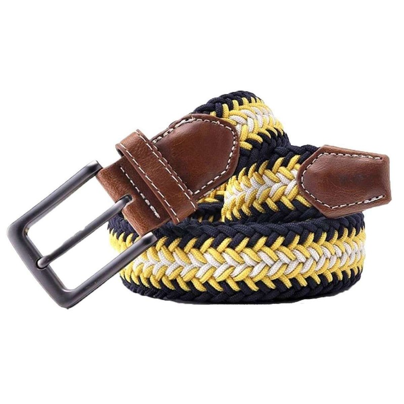 Bassin and Brown Timbs Arrow Stripe Woven Belt – Yellow/Navy/White
