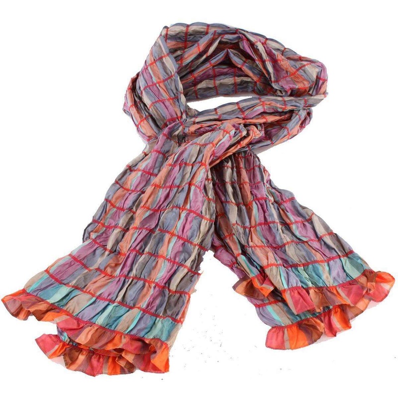 Bassin and Brown Arboretum Metalic Check Silk Scarf  – Pink/Turquoise/Beige