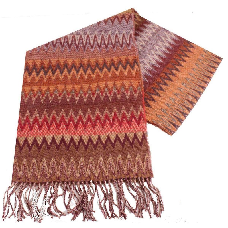Bassin and Brown Baggio Chevron Wool Scarf – Wine/Brown/Grey