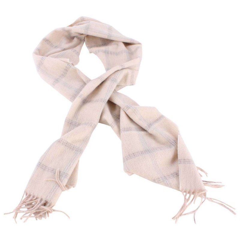 Bassin and Brown Berberis Checked Cashmere Scarf – Cream/Grey