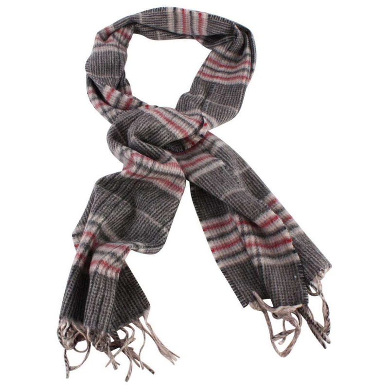 Bassin and Brown Bergkamp Checked Cashmere Scarf – Beige/Grey/Red