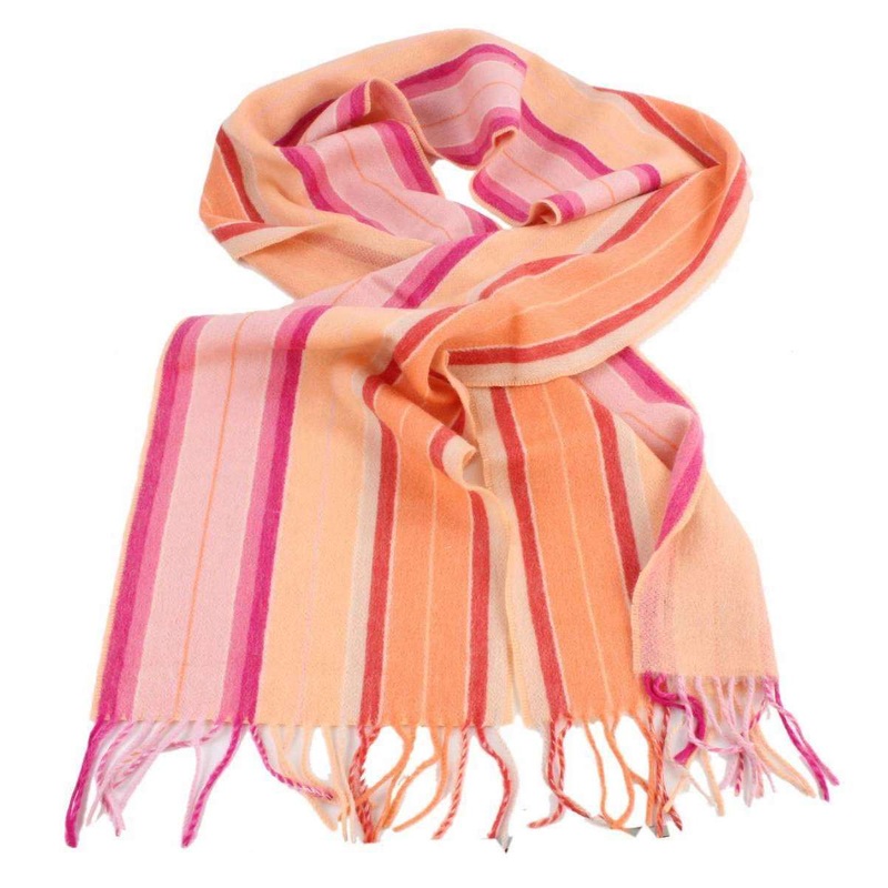 Bassin and Brown Harvey Stripe Cashmere Scarf – Orange/Pink