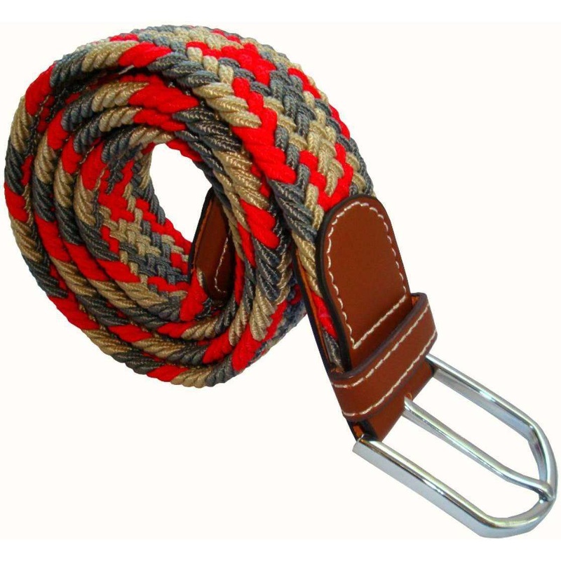 Bassin and Brown Jagged Stripe Elasticated Woven Buckle Belt – Red/Grey/Beige