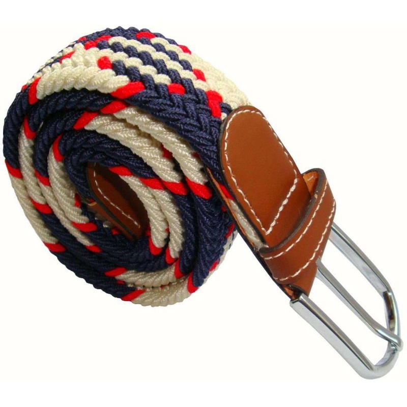 Bassin and Brown Jagged Stripe Elasticated Woven Buckle Belt – Red/Navy/White