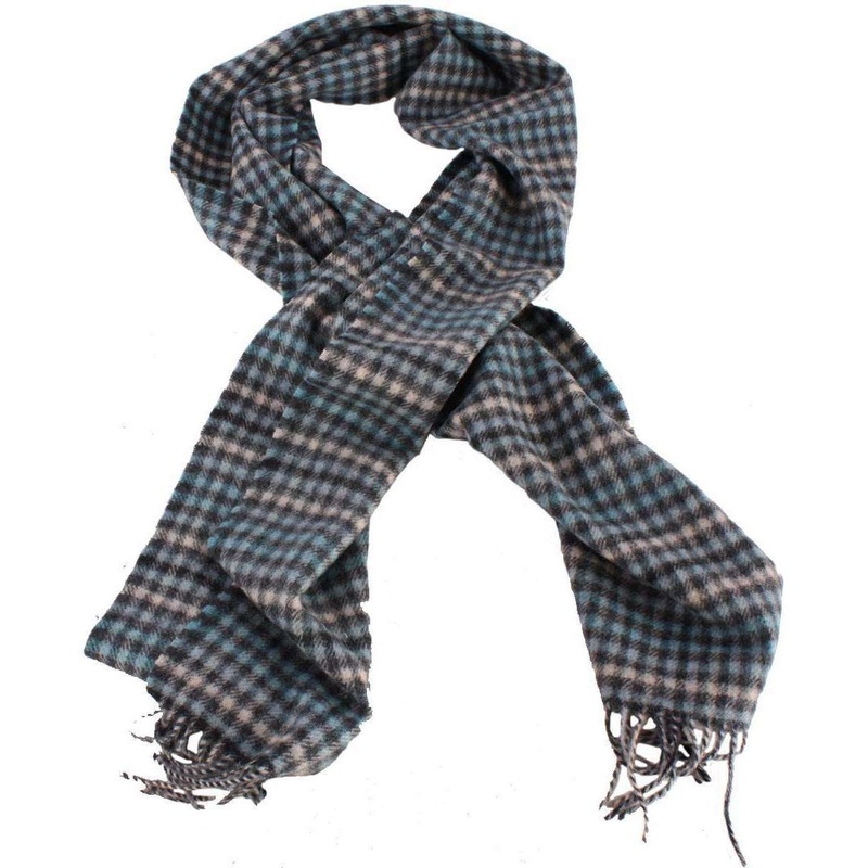 Bassin and Brown Keegan Checked Wool Scarf  – Blue/Grey/White