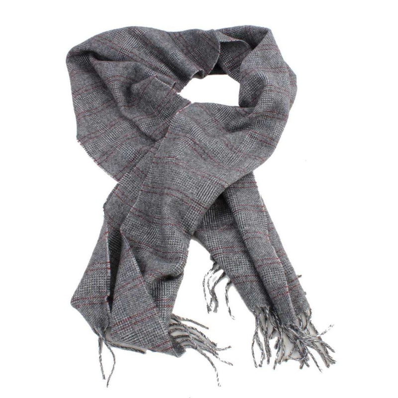 Bassin and Brown Midwinter Check Cashmere Scarf – Grey/Red