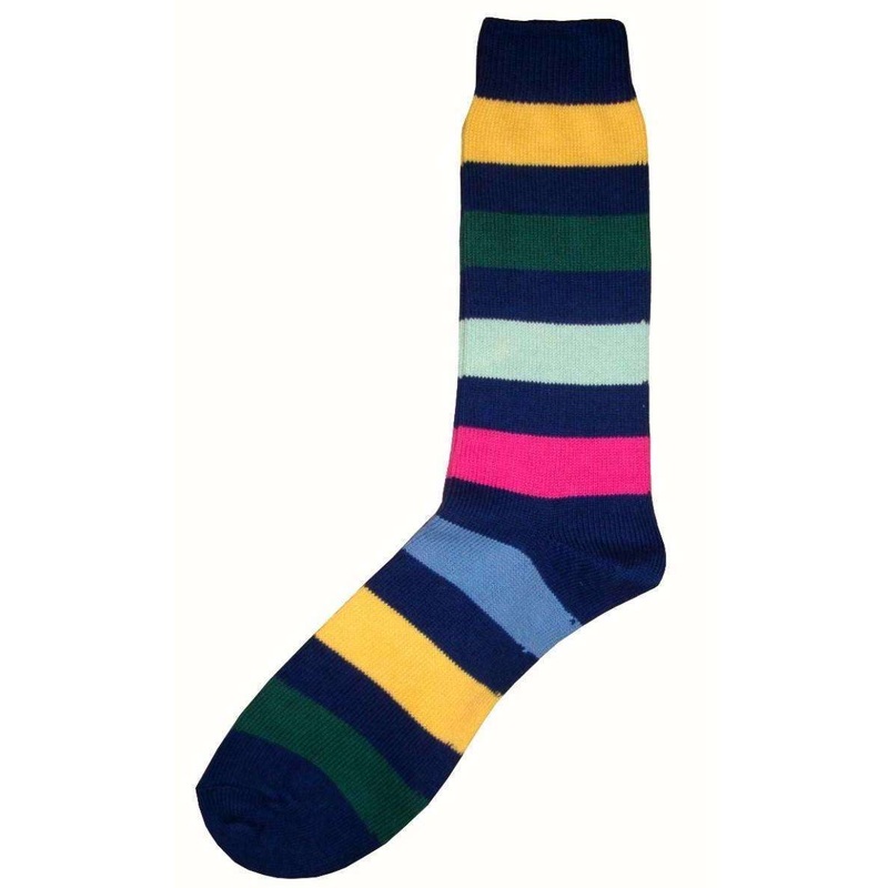 Bassin and Brown Multi Stripe Socks – Navy