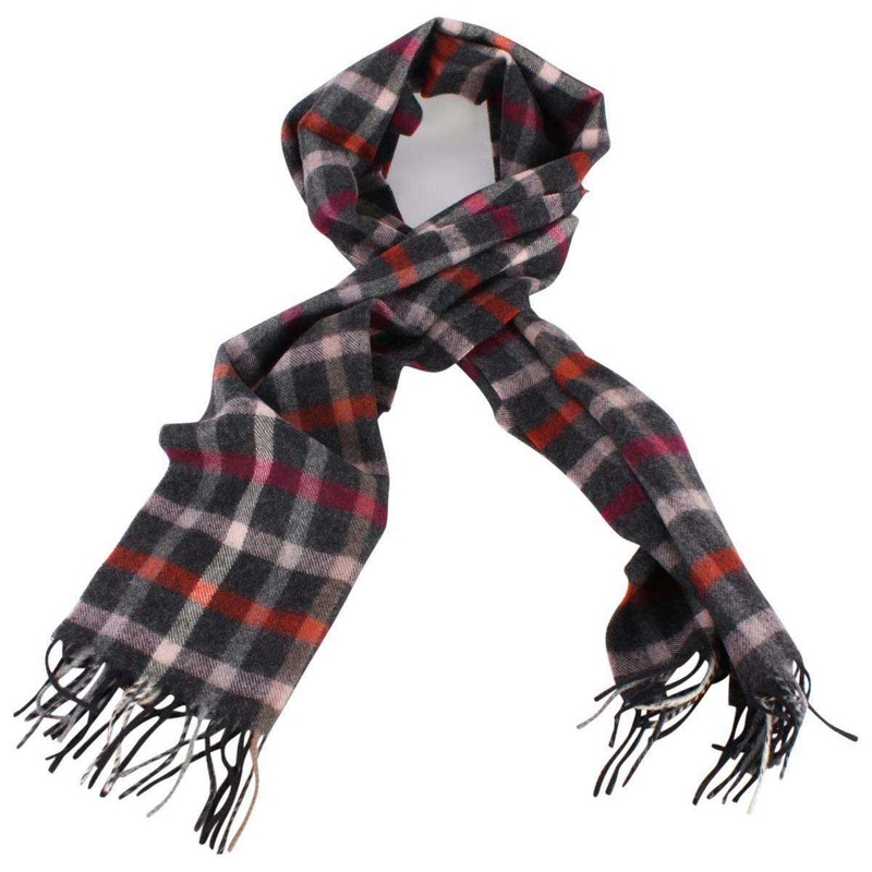 Bassin and Brown Parker Check Wool Scarf – Charcoal/Pink/Red
