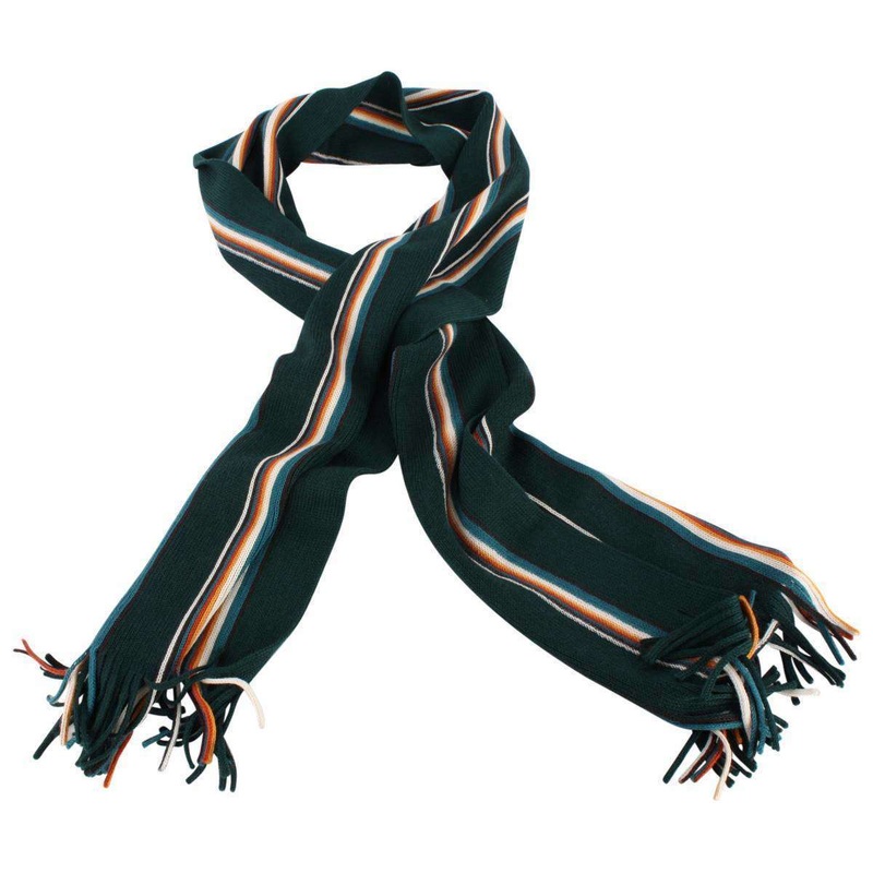 Bassin and Brown Puskas Striped Wool Scarf  – Green/Cream/Tango