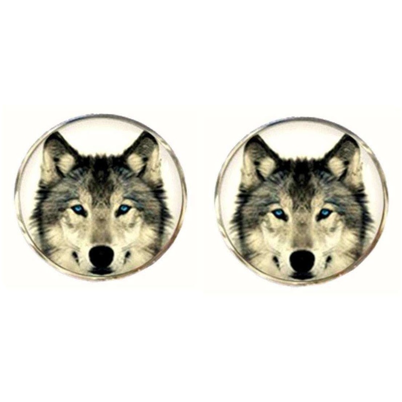 Bassin and Brown Round Arctic Wolf Cufflinks – White