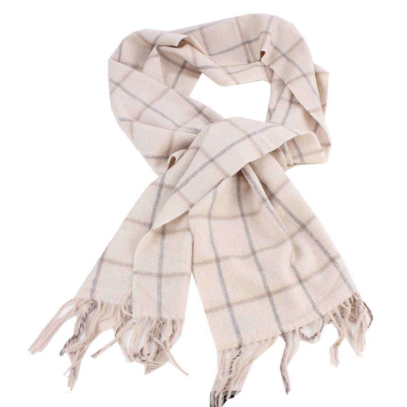 Bassin and Brown Snow Check Cashemere Scarf – Cream/Grey